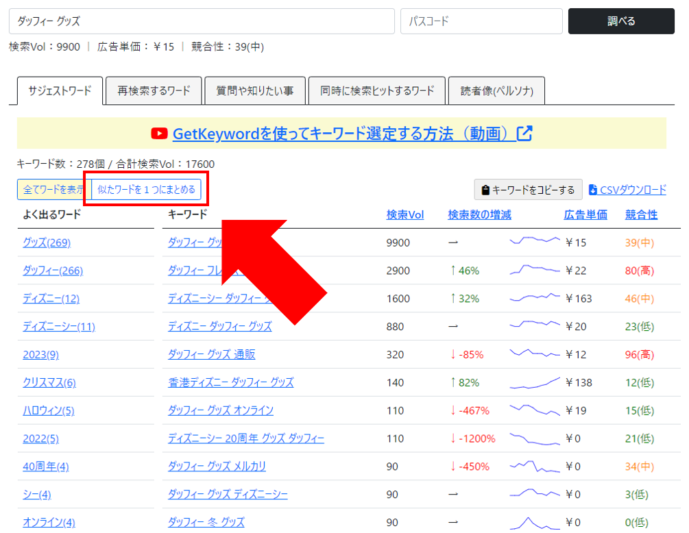 似たワードを1つにまとめる