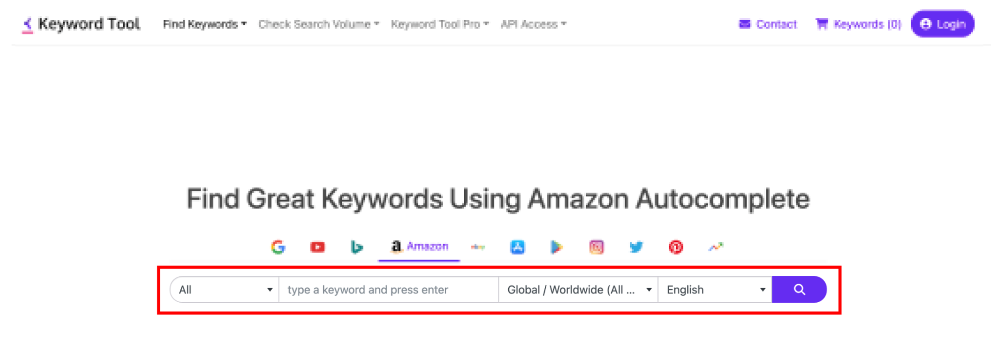 検索窓に調べたいキーワードを入力し、検索マークをクリック